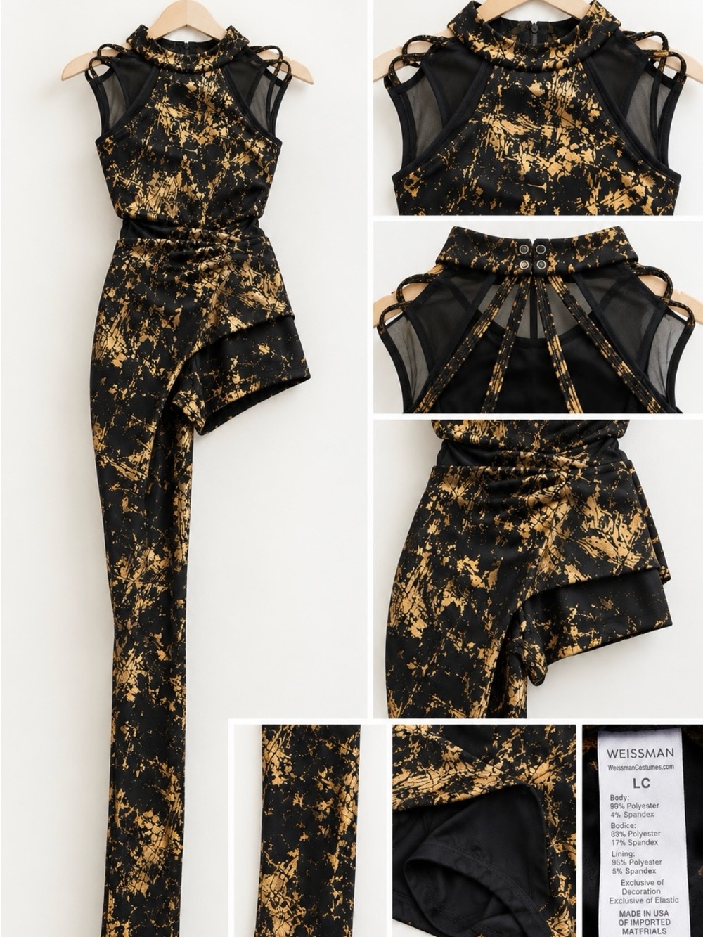 Weissman Black & Gold Asymmetrical Dance Costume Jumpsuit – Girls LC